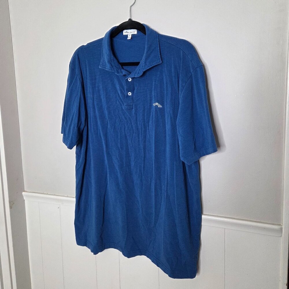 PETER MILLAR Solid Blue Micro Stripe Polo Short Sleeve